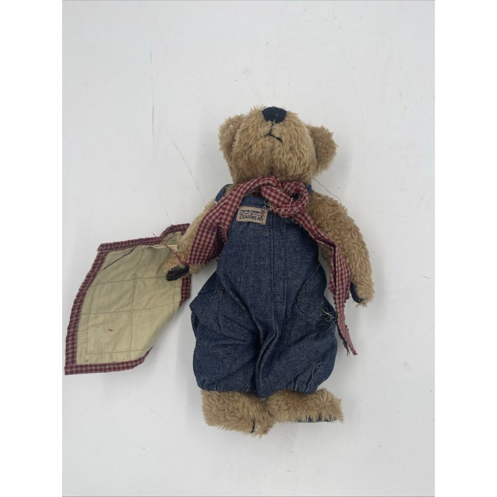 Boyds Bears Delbert Quilt Patch Plush Bear 10 Inch 1996 Denim Overalls Used